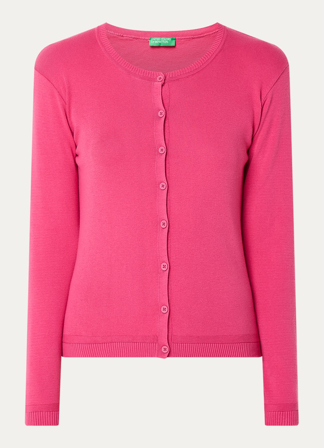Benetton Fijngebreid vest met ronde hals - voorkant fuchsia