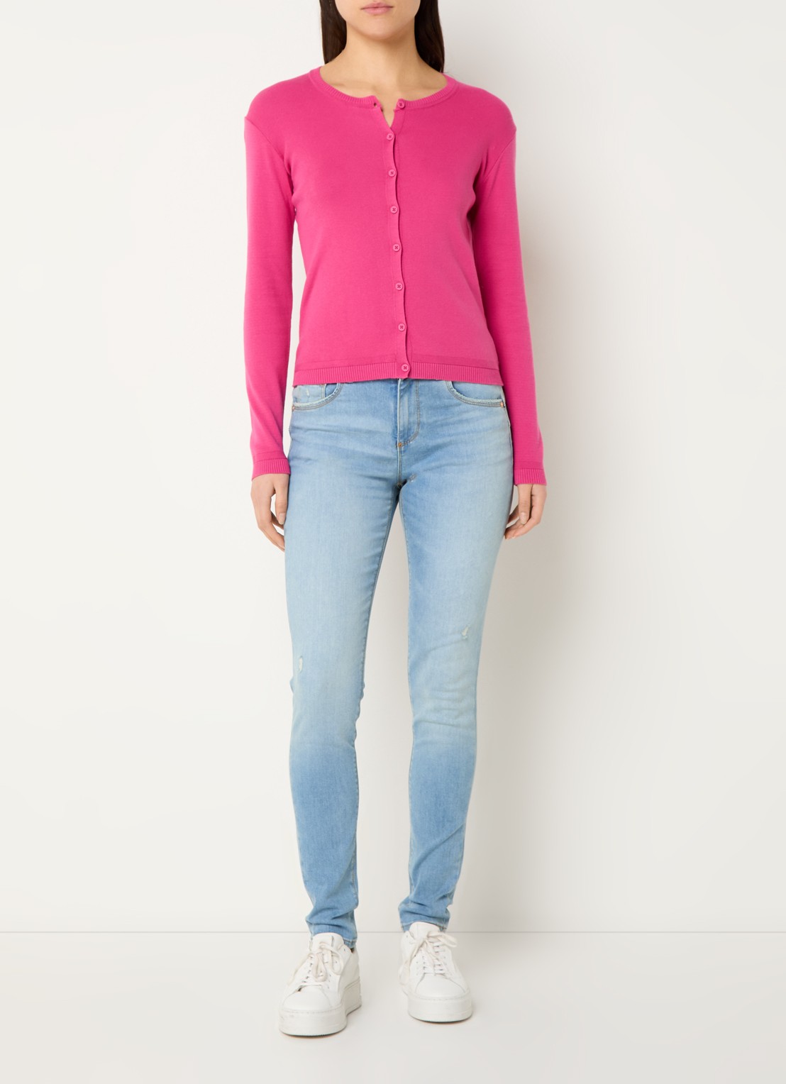Benetton Fijngebreid vest met ronde hals - voorkant 2 fuchsia
