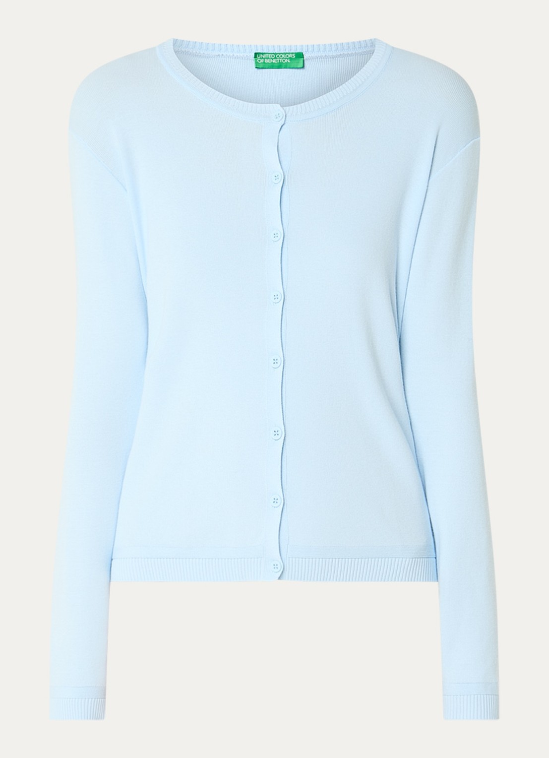 Benetton Fijngebreid vest met ronde hals - voorkant 3 blauwgrijs