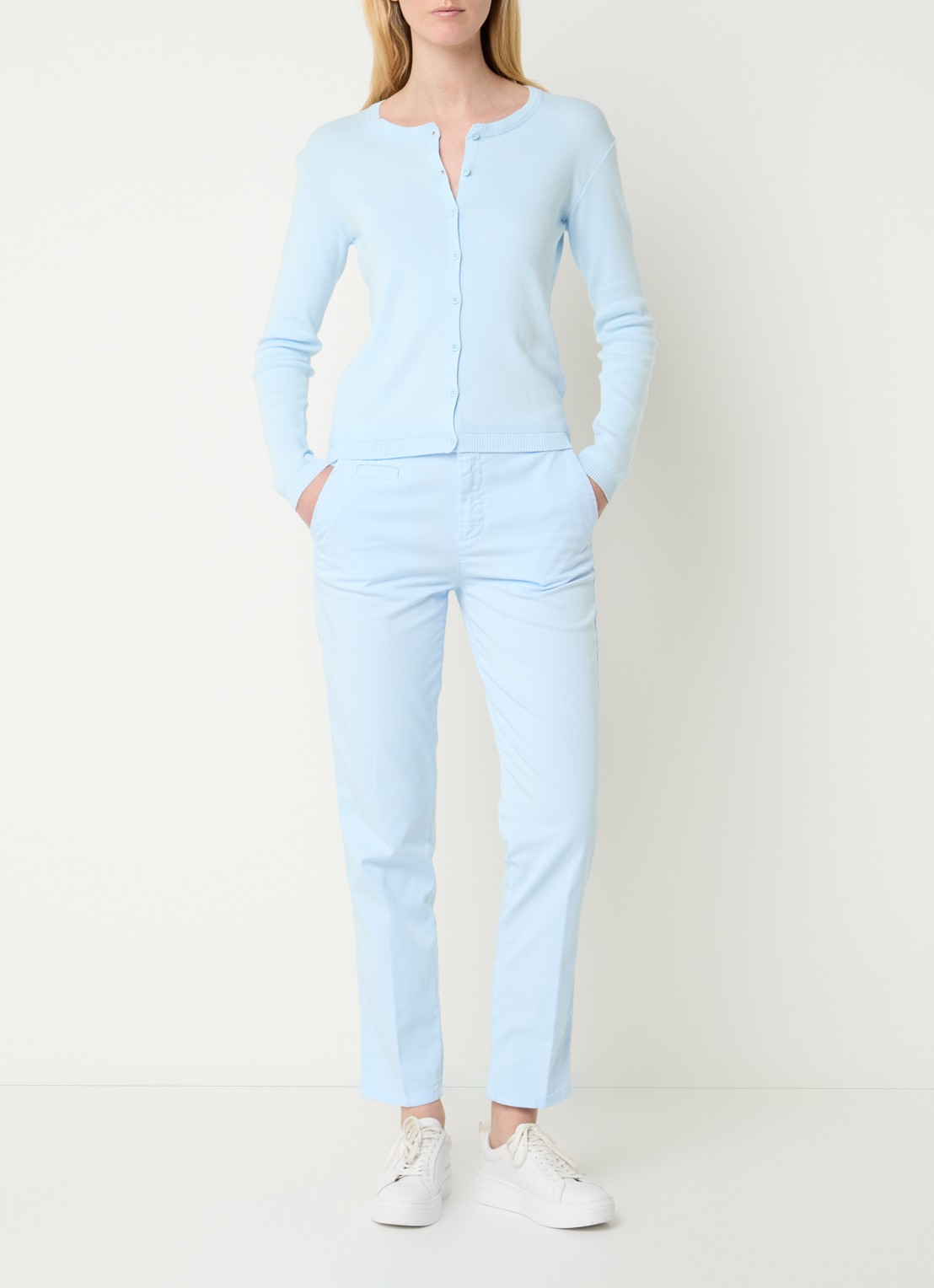 Benetton Fijngebreid vest met ronde hals - voorkant 4 blauwgrijs