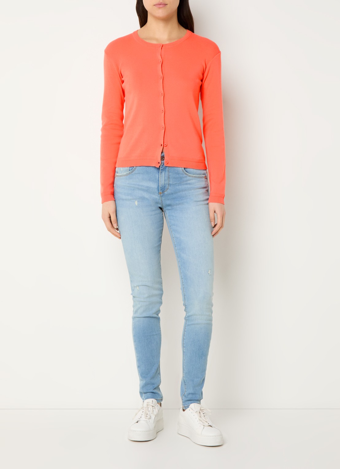 Benetton Fijngebreid vest met ronde hals - voorkant 3 orange
