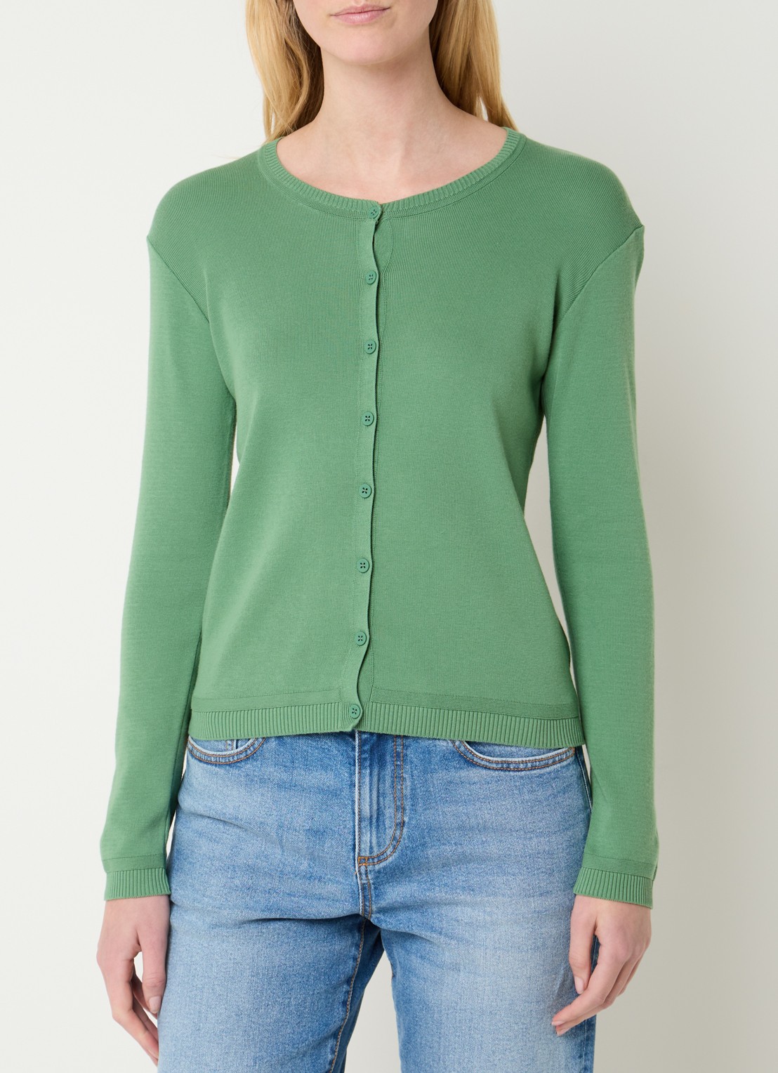 Benetton Fijngebreid vest met ronde hals - detail 3 olijfgroen