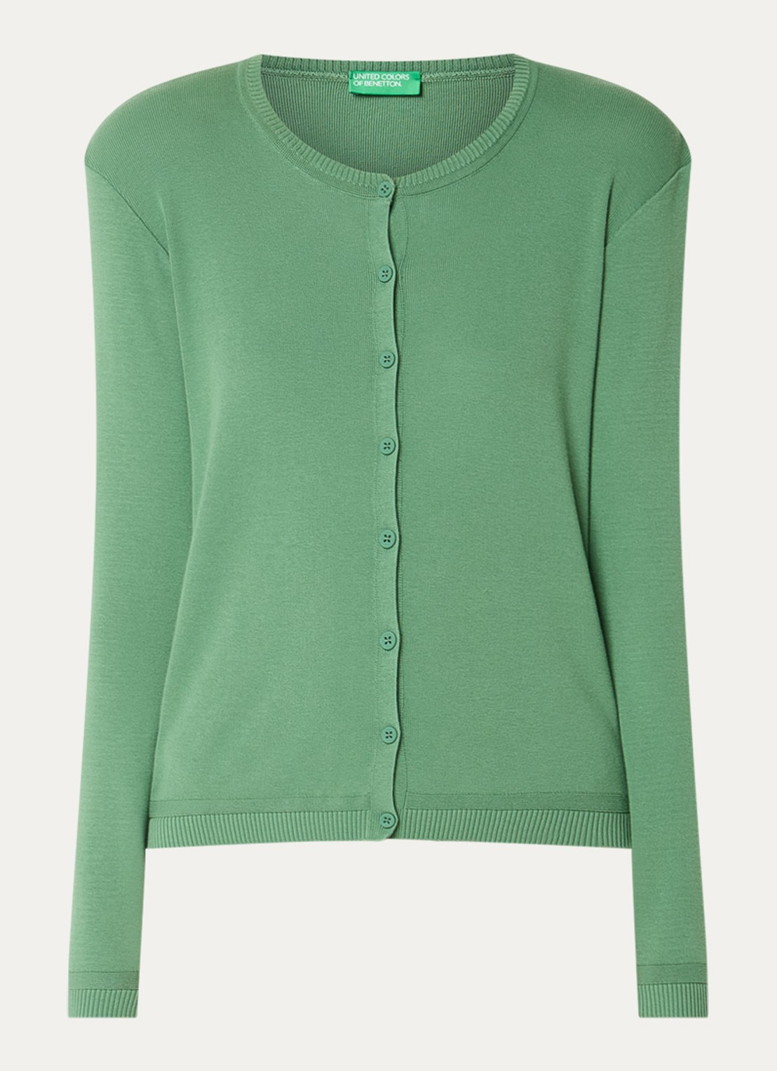 Benetton Fijngebreid vest met ronde hals - voorkant olijfgroen