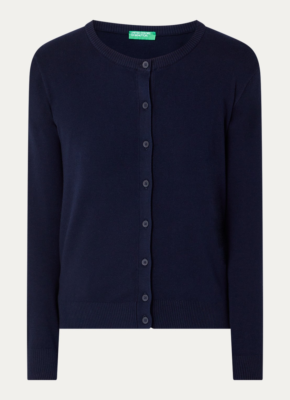 Benetton Fijngebreid vest met ronde hals - voorkant 3 donkerblauw