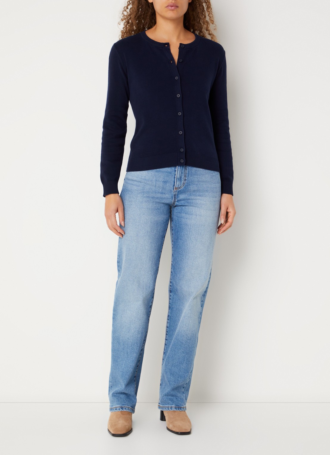 Benetton Fijngebreid vest met ronde hals - voorkant 4 donkerblauw