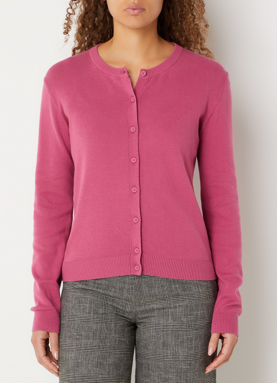 Benetton Fijngebreid vest met ronde hals - detail 3 donkerroze