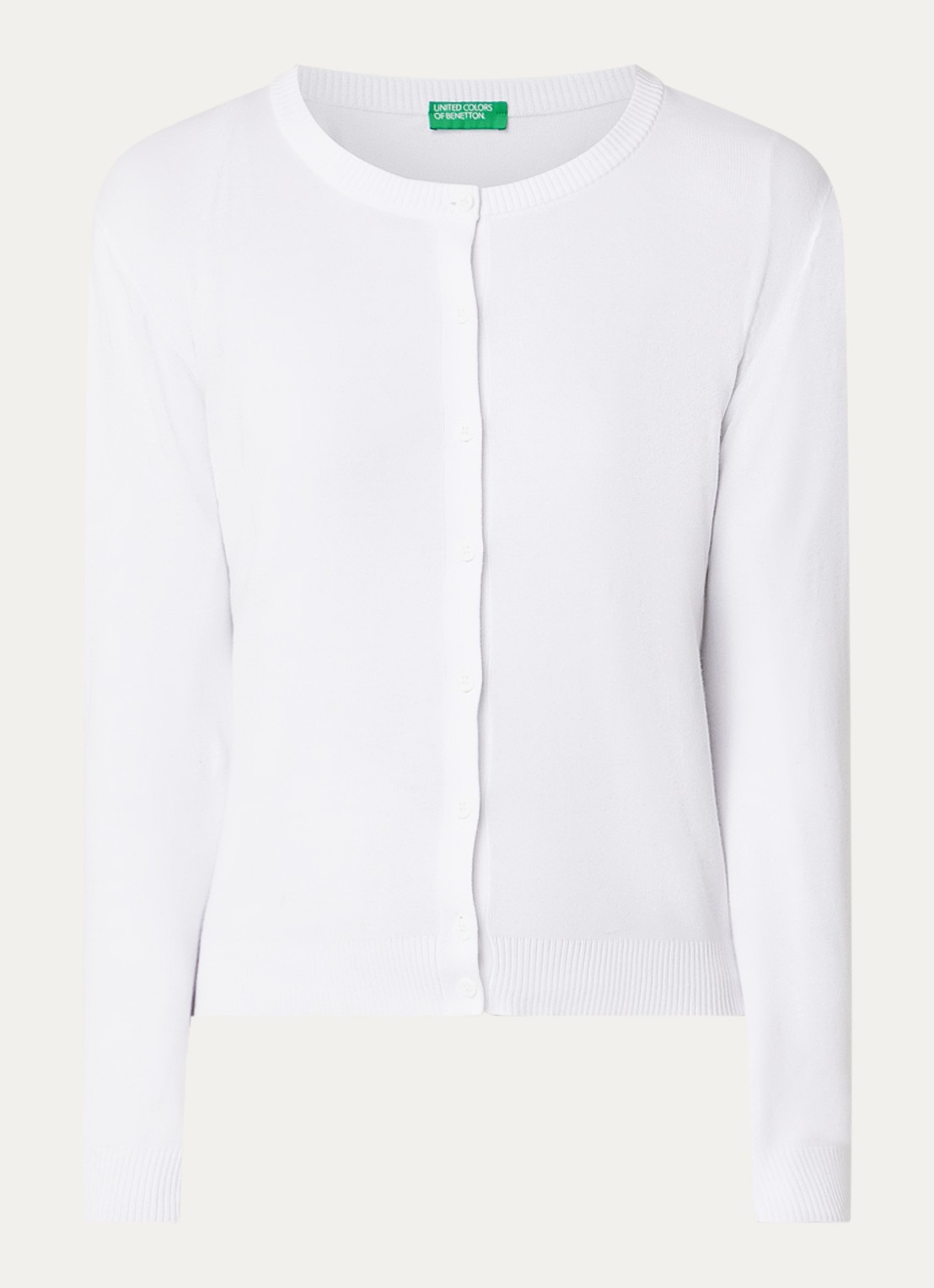 Benetton Fijngebreid vest met ronde hals - voorkant wit