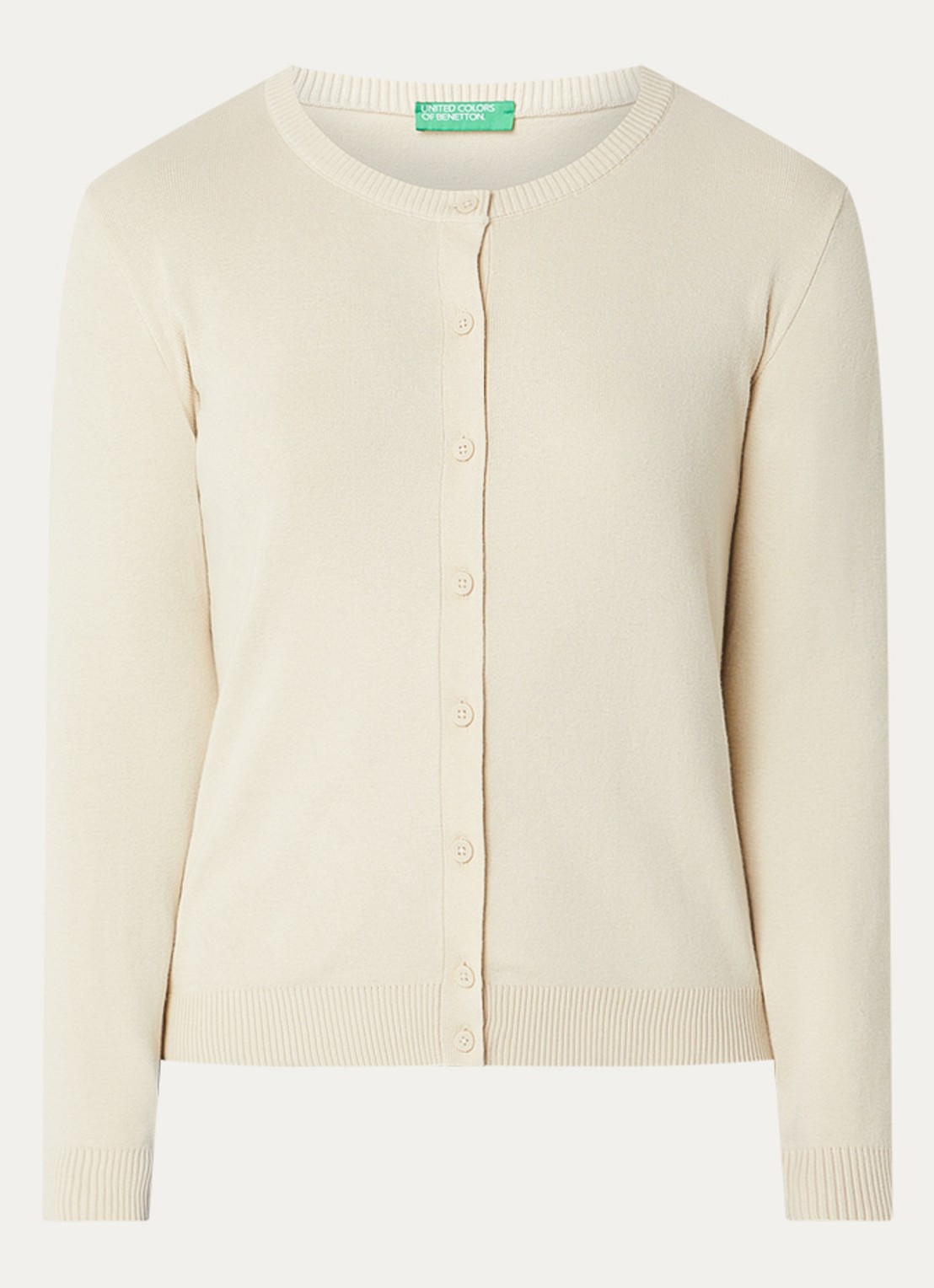 Benetton Fijngebreid vest met ronde hals - voorkant 2 zand