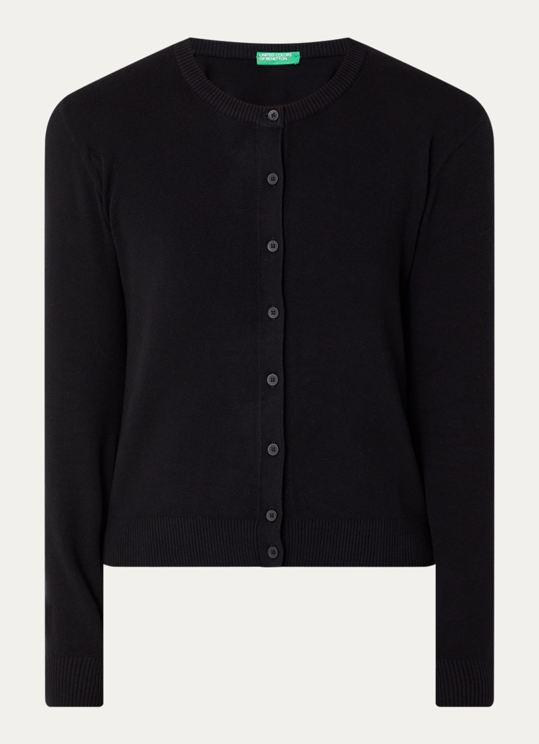 Benetton Fijngebreid vest met ronde hals - voorkant 2 zwart