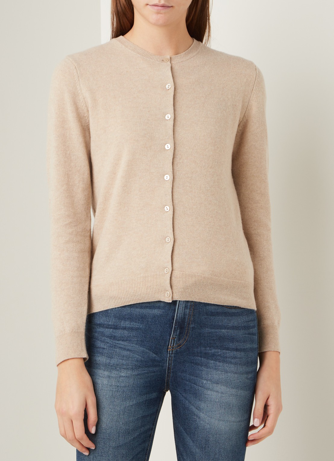 Benetton Fijngebreid vest van wol met ronde hals - detail 3 camelmelee-562 / beige