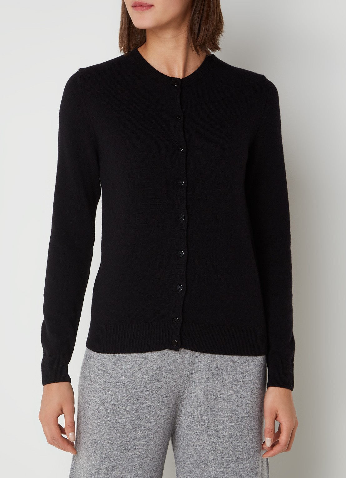 Benetton Fijngebreid vest van wol met ronde hals - detail 3 zwart-100 / zwart