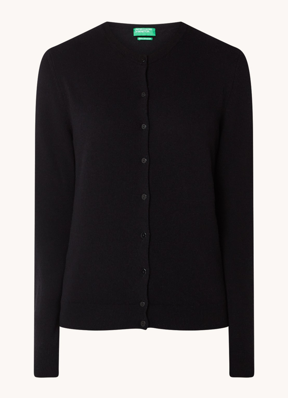 Benetton Fijngebreid vest van wol met ronde hals - voorkant zwart-100 / zwart