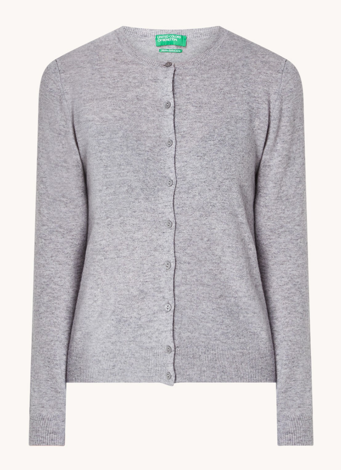 Benetton Fijngebreid vest van wol met ronde hals - voorkant 2 lichtgrijs-501 / lichtgrijs