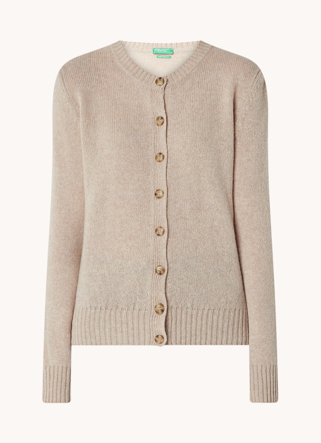 Benetton Fijngebreid vest van wol met ronde hals - voorkant 3 camel