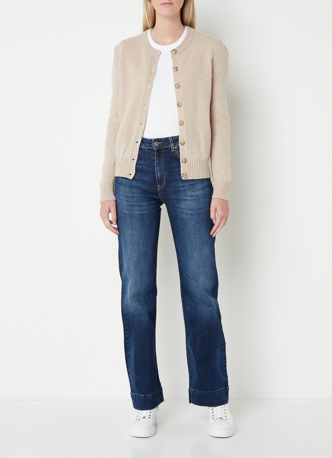Benetton Fijngebreid vest van wol met ronde hals - voorkant 4 camel