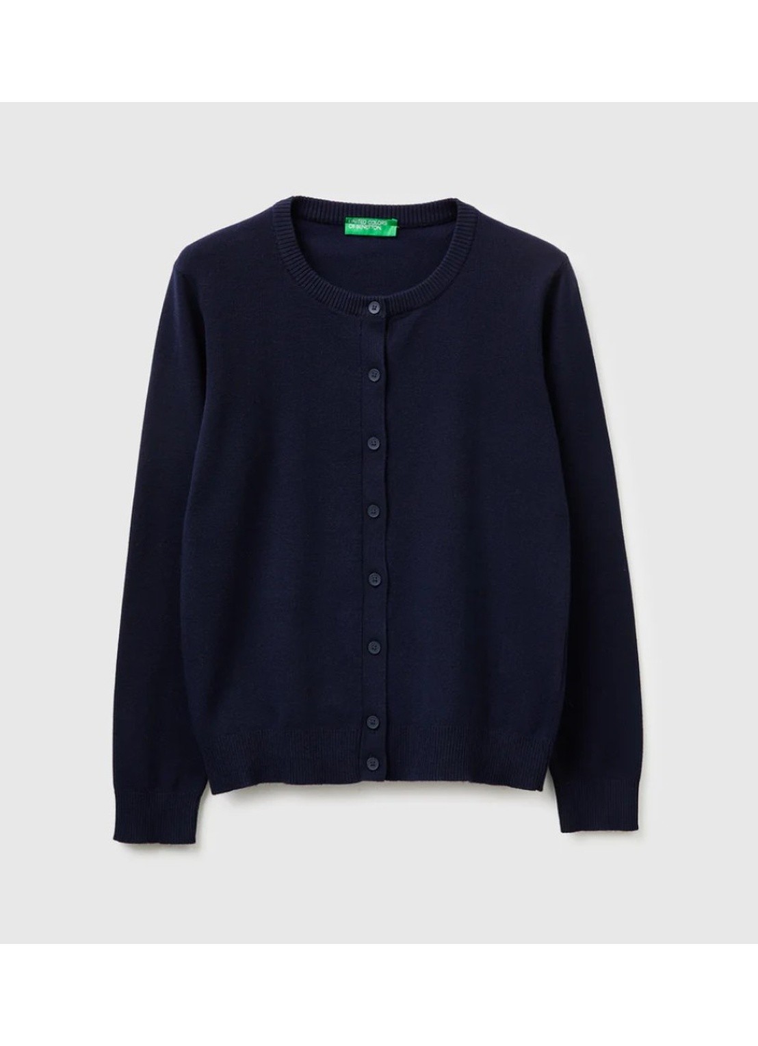 Benetton Fijngebreid vest van wol met ronde hals - voorkant donkerblauw