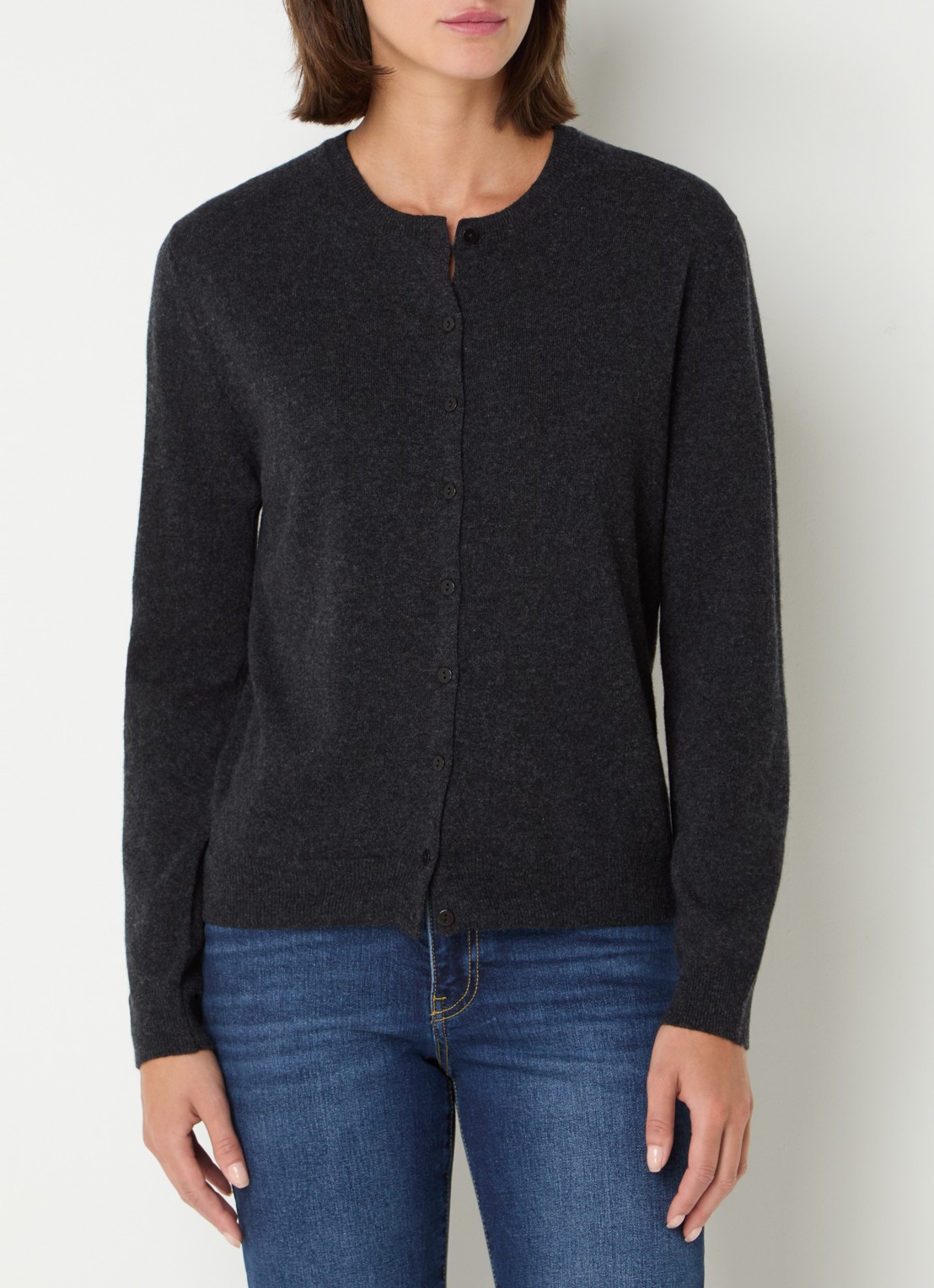 Benetton Fijngebreid vest van wol met ronde hals - detail 2 antraciet / antraciet
