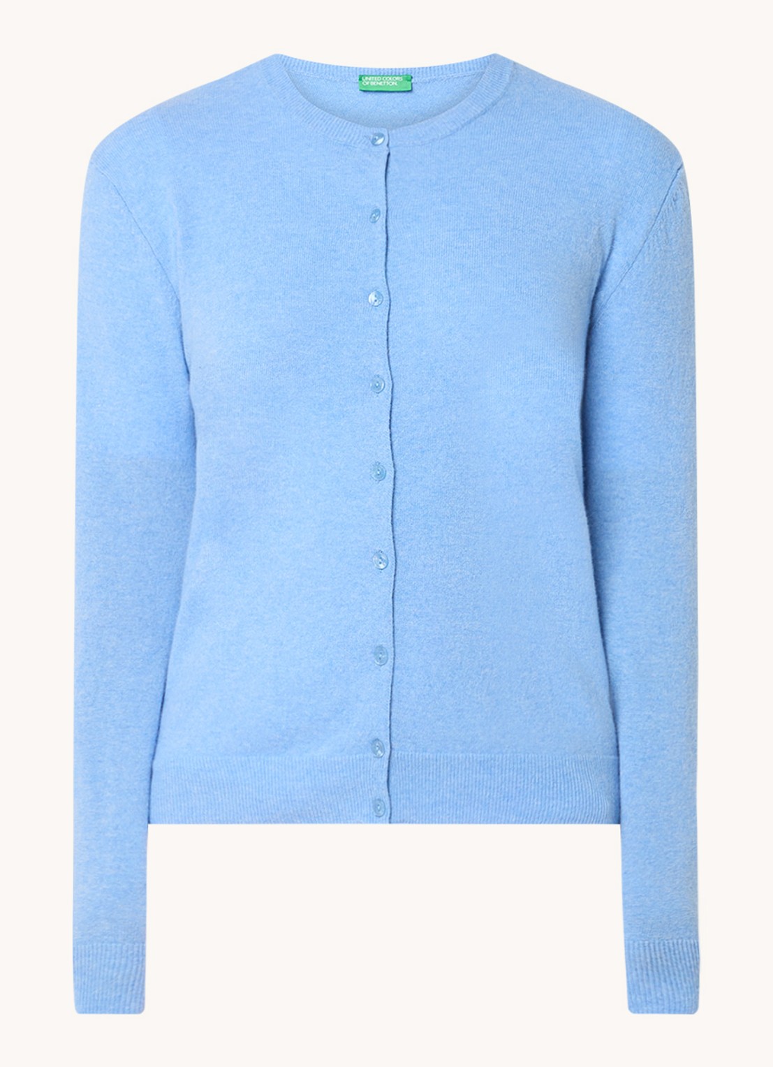 Benetton Fijngebreid vest van wol met ronde hals - voorkant donkerblauw-016 / blauw