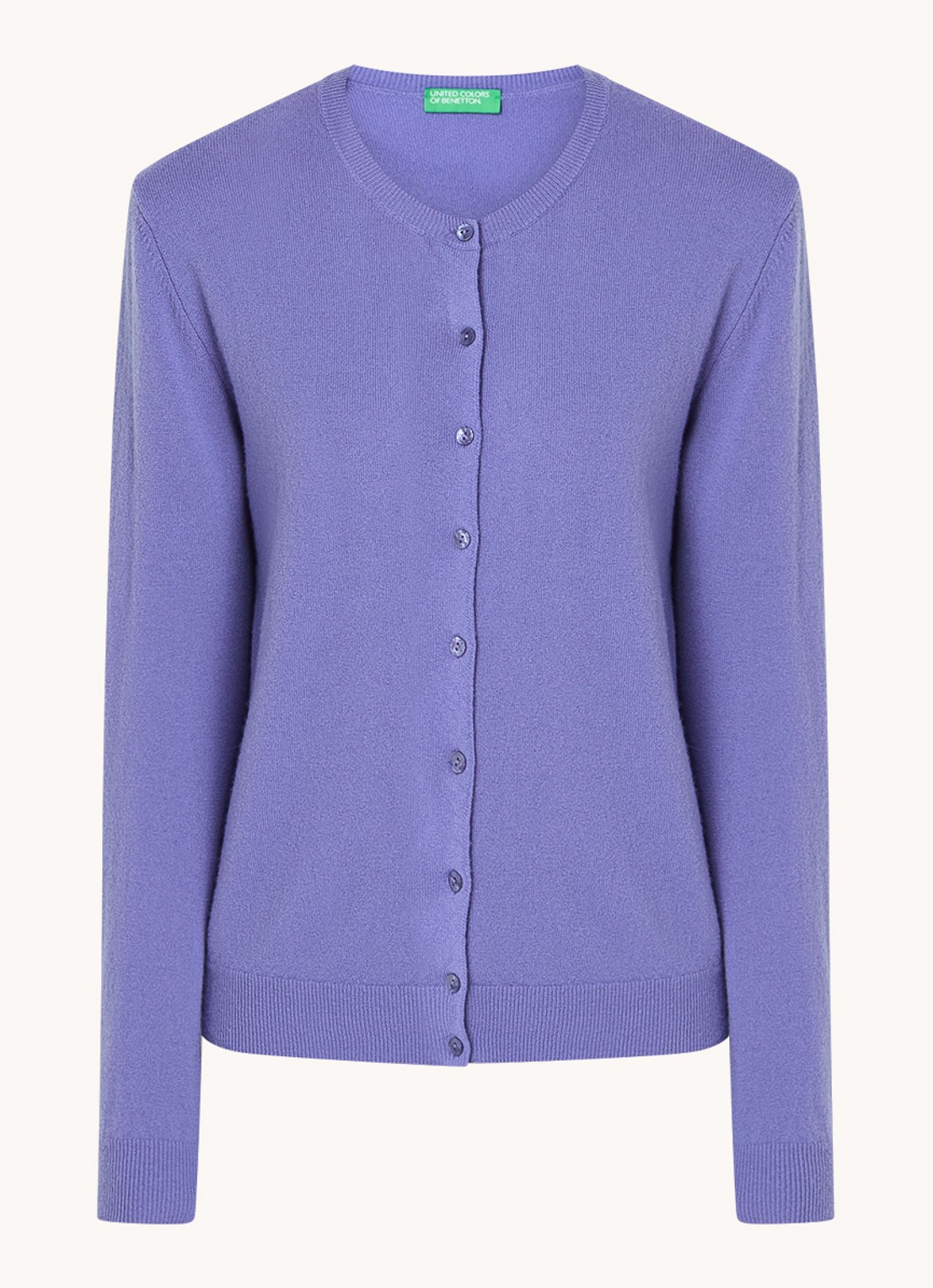 Benetton Fijngebreid vest van wol met ronde hals - voorkant paars-36a / paars