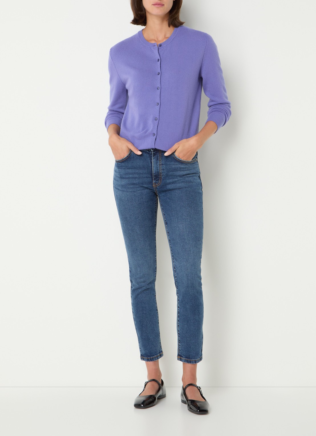 Benetton Fijngebreid vest van wol met ronde hals - voorkant 2 paars-36a / paars