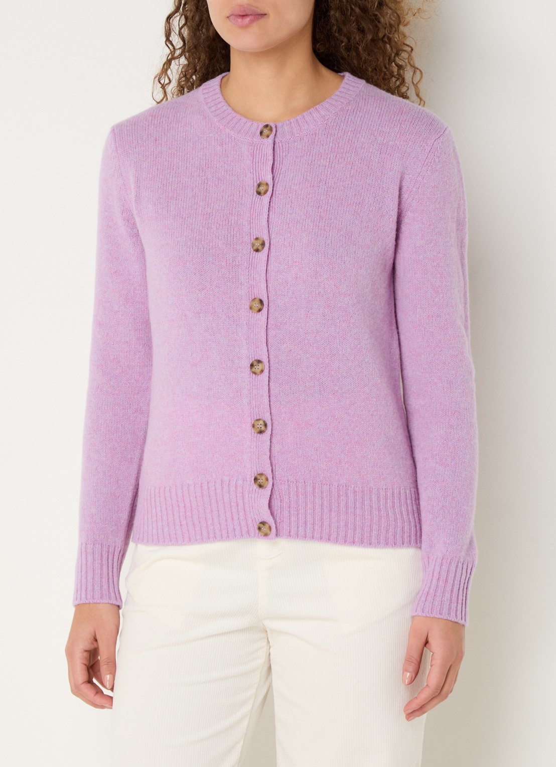 Benetton Fijngebreid vest van wol met ronde hals - detail 2 lila