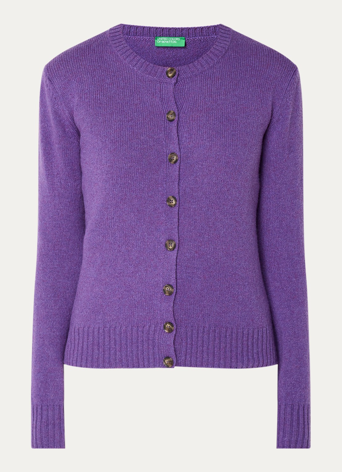 Benetton Fijngebreid vest van wol met ronde hals - voorkant 3 violet