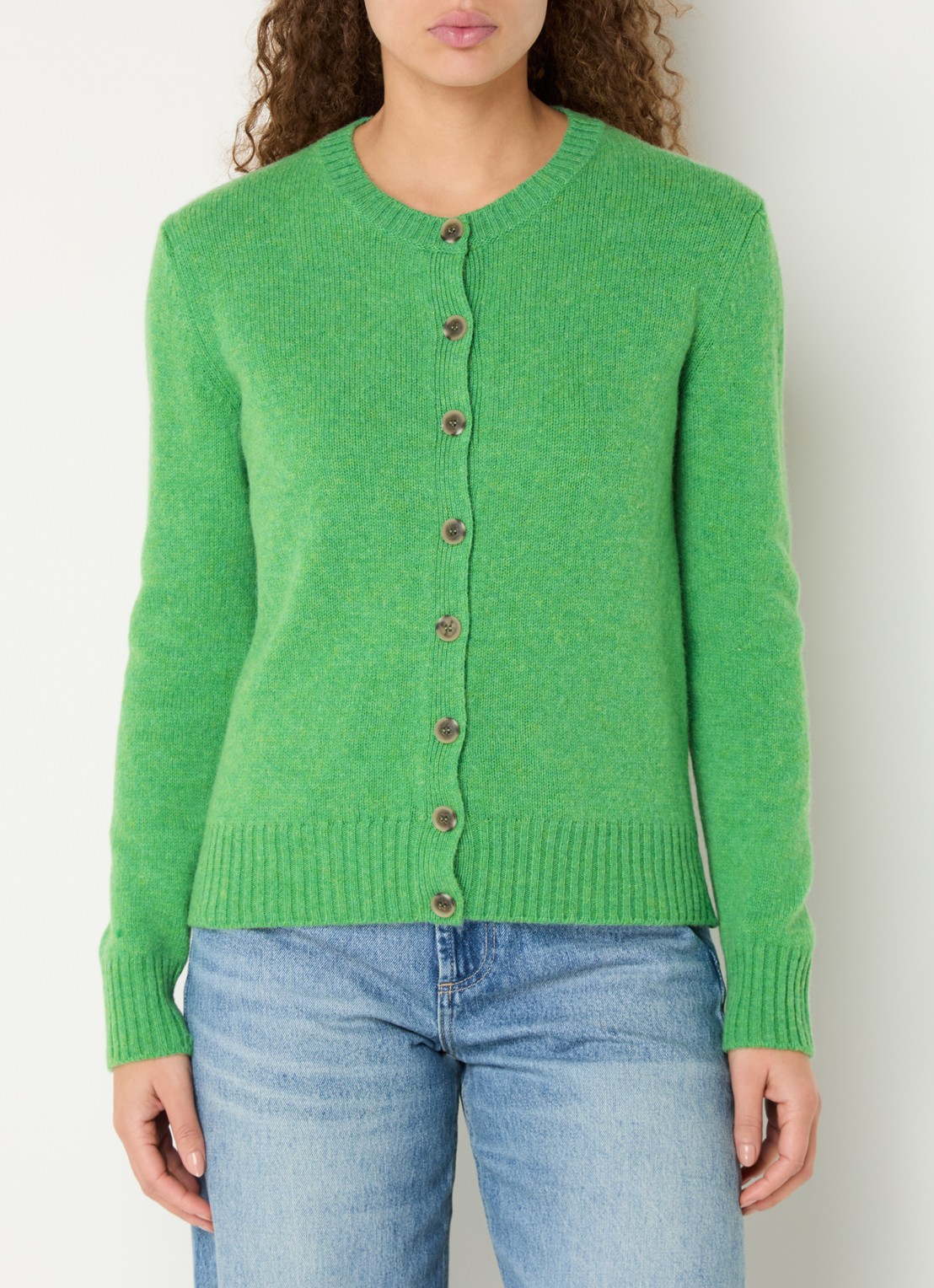 Benetton Fijngebreid vest van wol met ronde hals - detail 4 groen