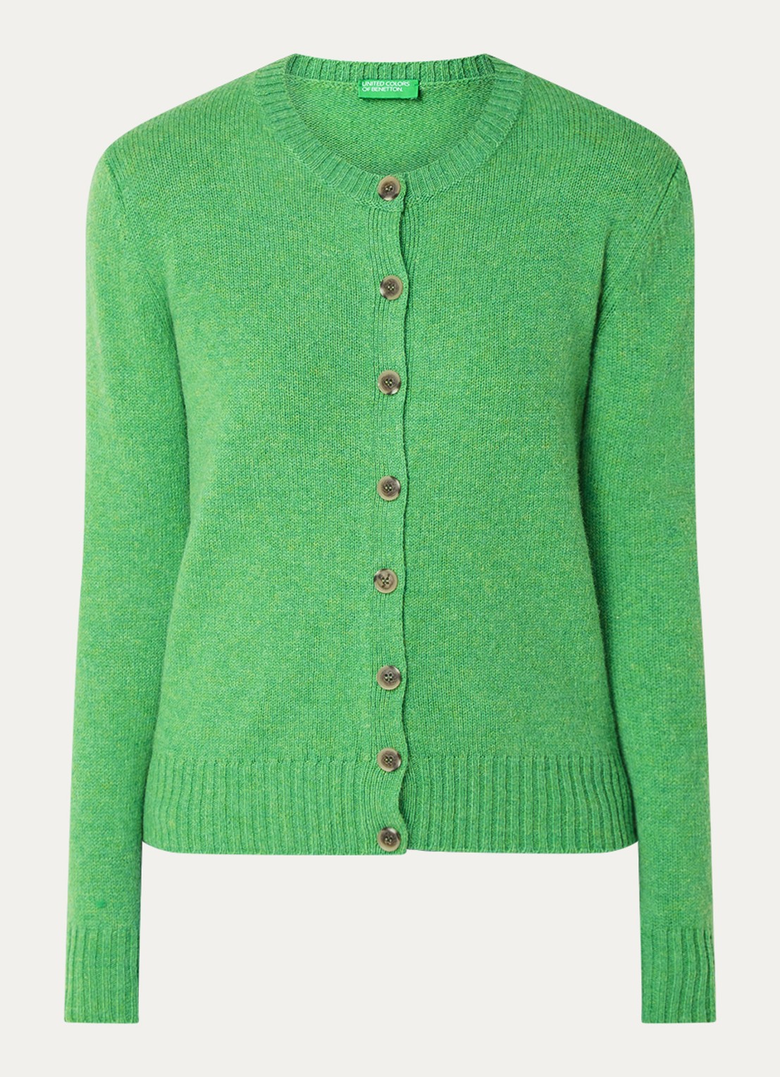 Benetton Fijngebreid vest van wol met ronde hals - voorkant 2 groen
