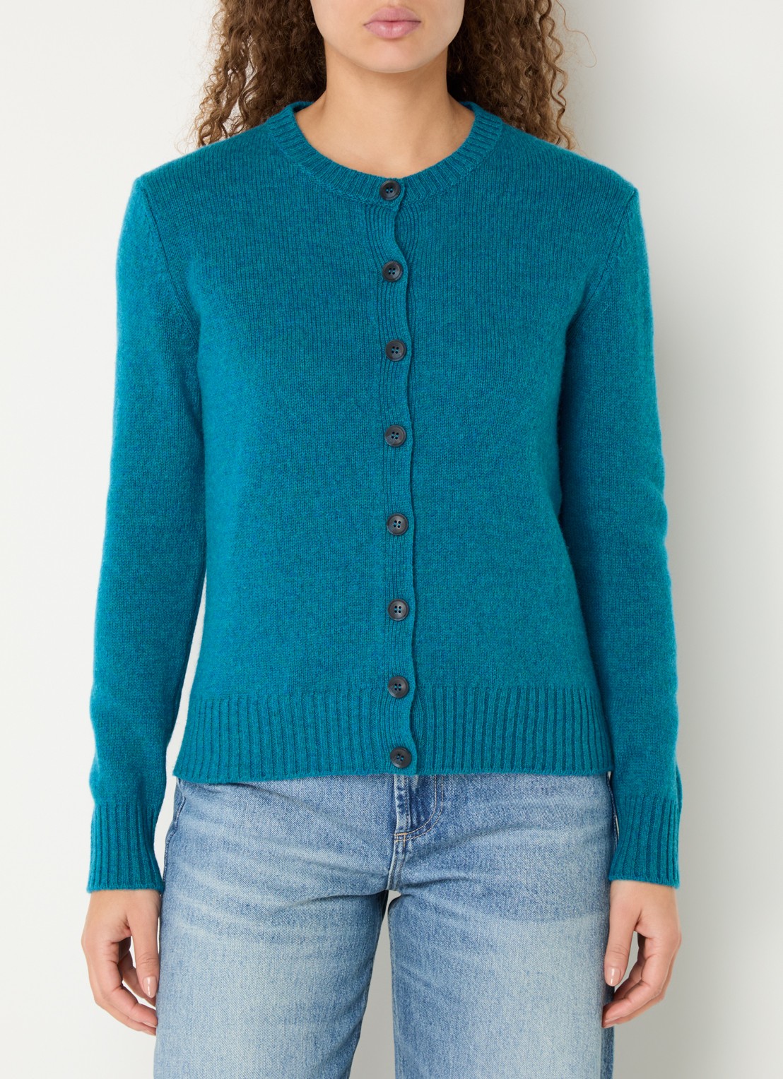 Benetton Fijngebreid vest van wol met ronde hals - detail 3 blauw