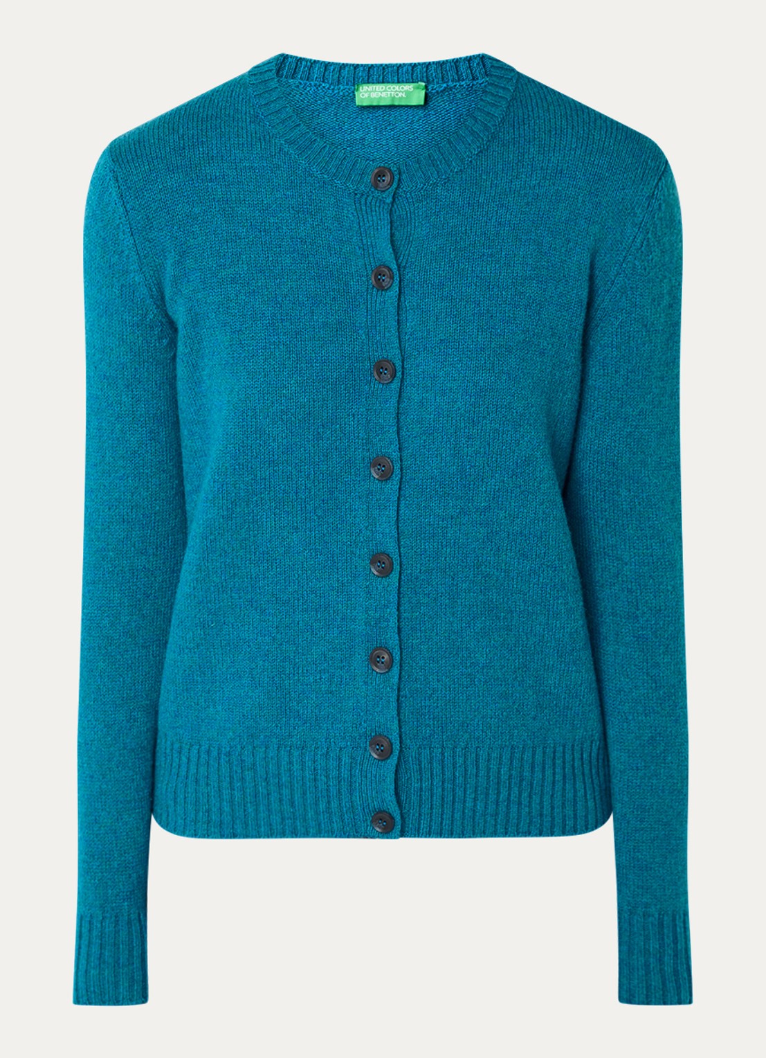 Benetton Fijngebreid vest van wol met ronde hals - voorkant blauw