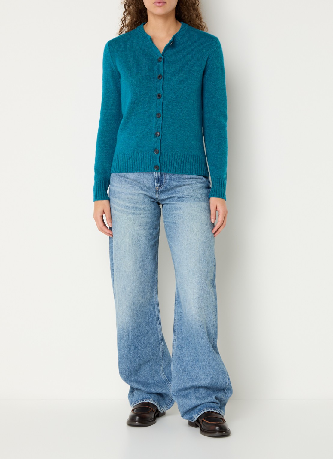 Benetton Fijngebreid vest van wol met ronde hals - voorkant 2 blauw