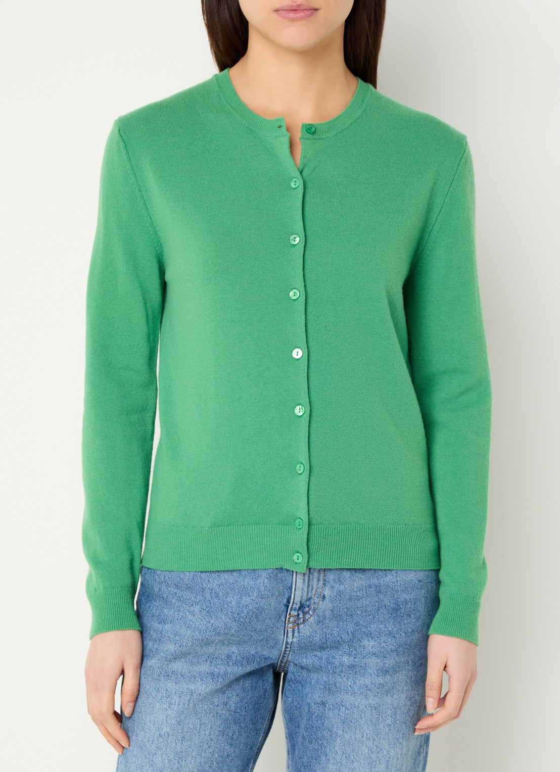 Benetton Fijngebreid vest van wol met ronde hals - detail 4 groen-0r8  / groen