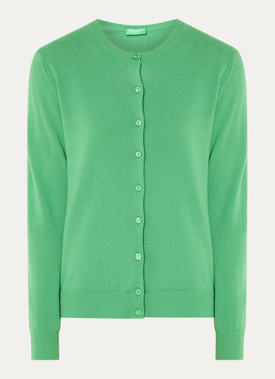 Benetton Fijngebreid vest van wol met ronde hals - voorkant groen-0r8  / groen