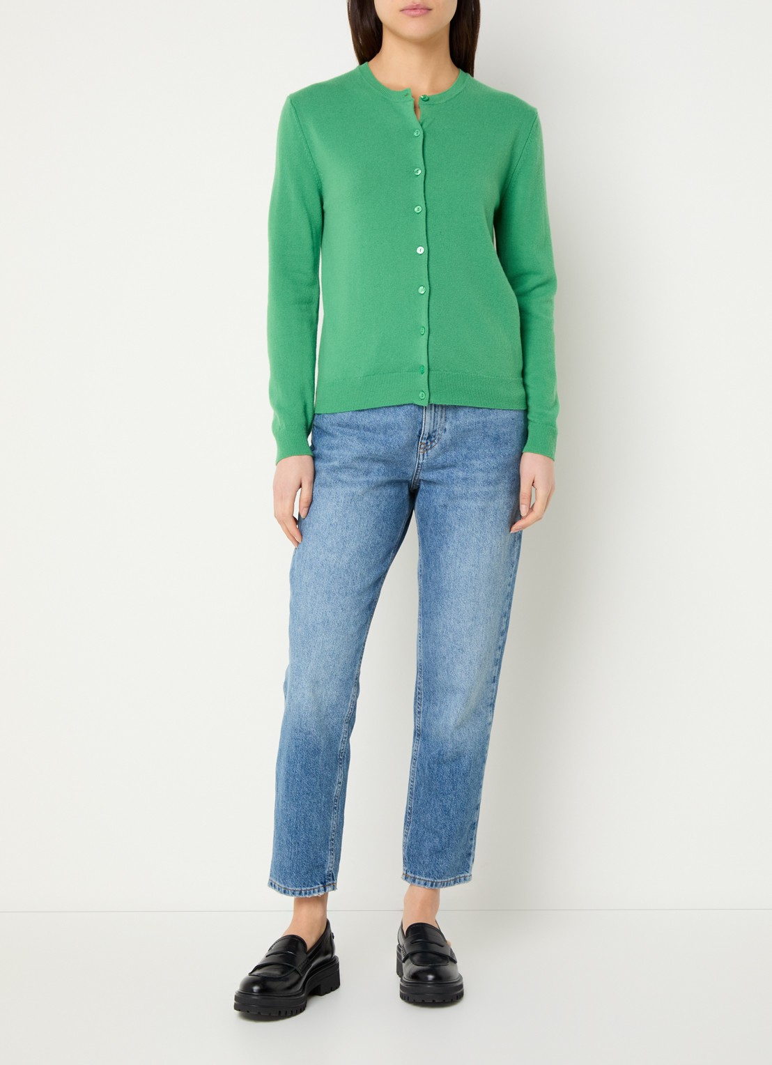 Benetton Fijngebreid vest van wol met ronde hals - voorkant 2 groen-0r8  / groen