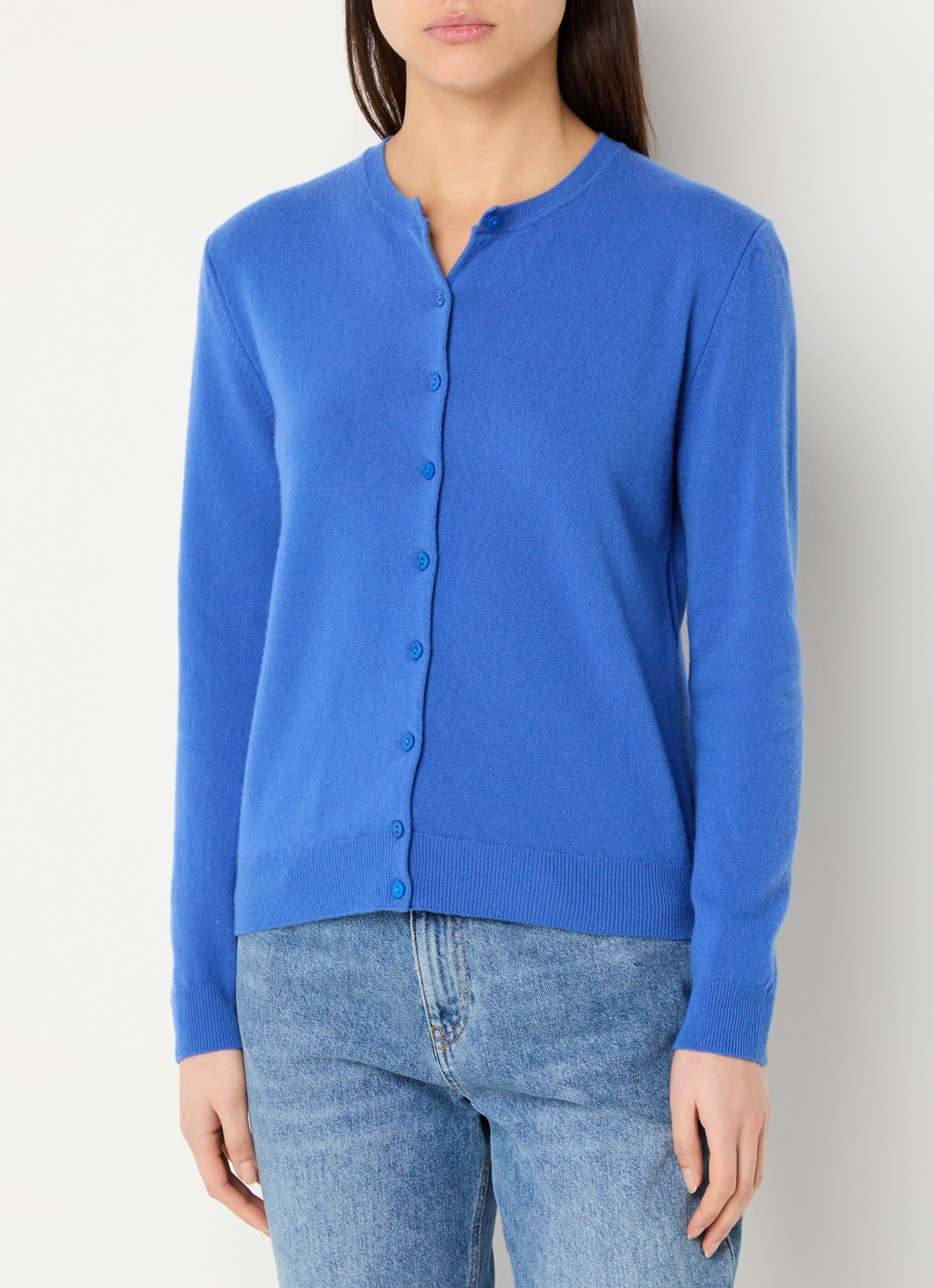 Benetton Fijngebreid vest van wol met ronde hals - detail 3 felblauw-14q / royalblauw