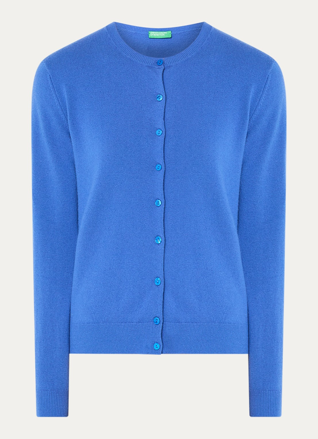 Benetton Fijngebreid vest van wol met ronde hals - voorkant felblauw-14q / royalblauw