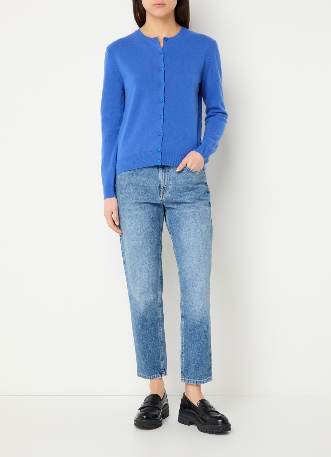 Benetton Fijngebreid vest van wol met ronde hals - voorkant 2 felblauw-14q / royalblauw