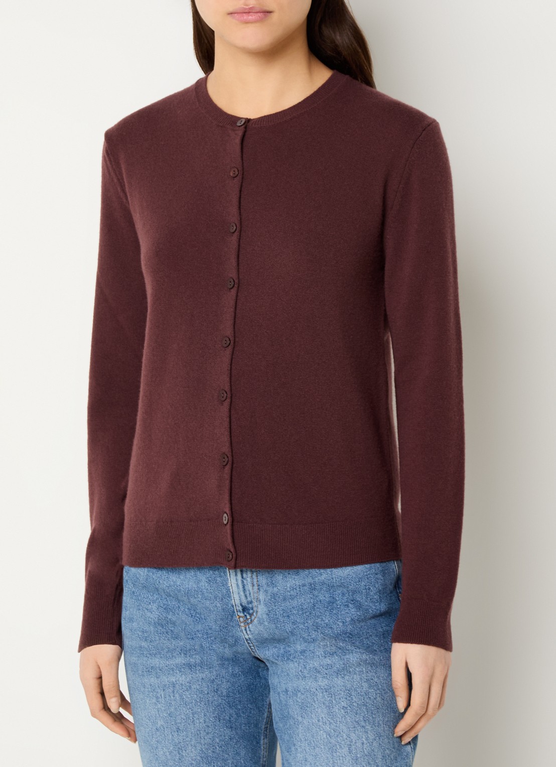 Benetton Fijngebreid vest van wol met ronde hals - detail 3 rozijn-3h2 / donkerbruin