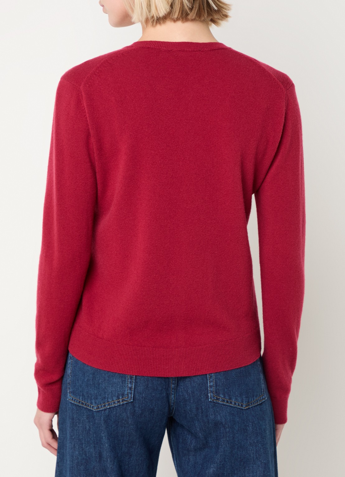 Benetton Fijngebreid vest van wol met ronde hals - achterkant rood-07p / donkerrood