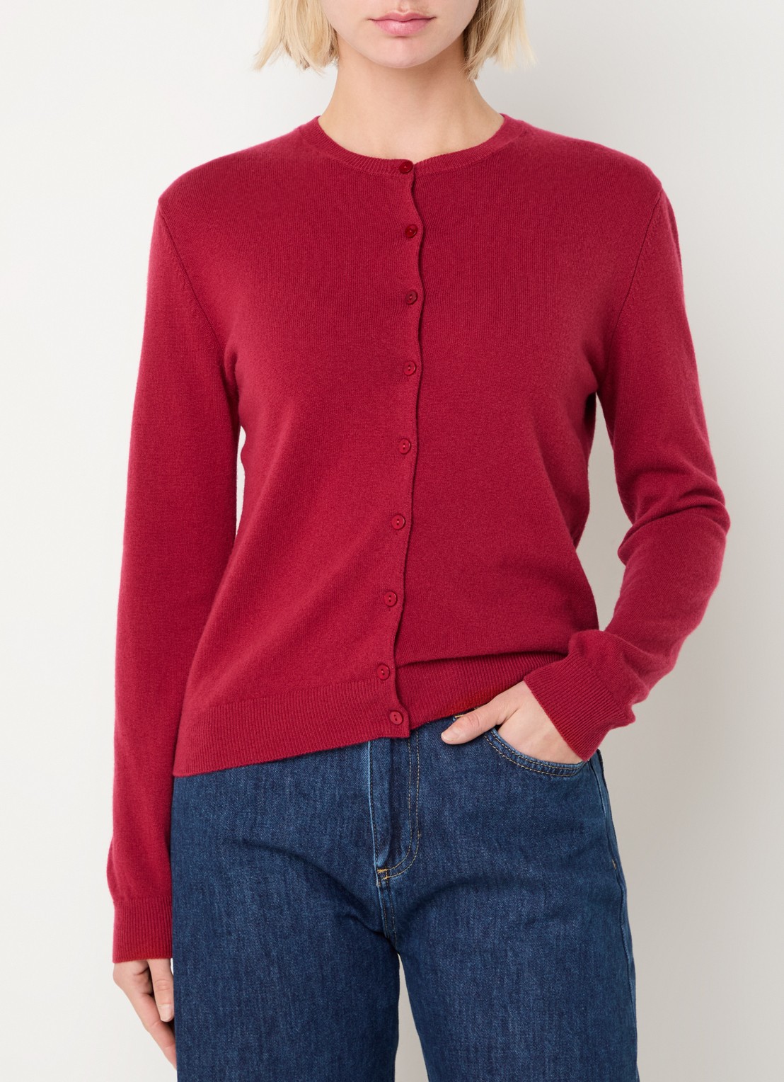 Benetton Fijngebreid vest van wol met ronde hals - detail 4 rood-07p / donkerrood