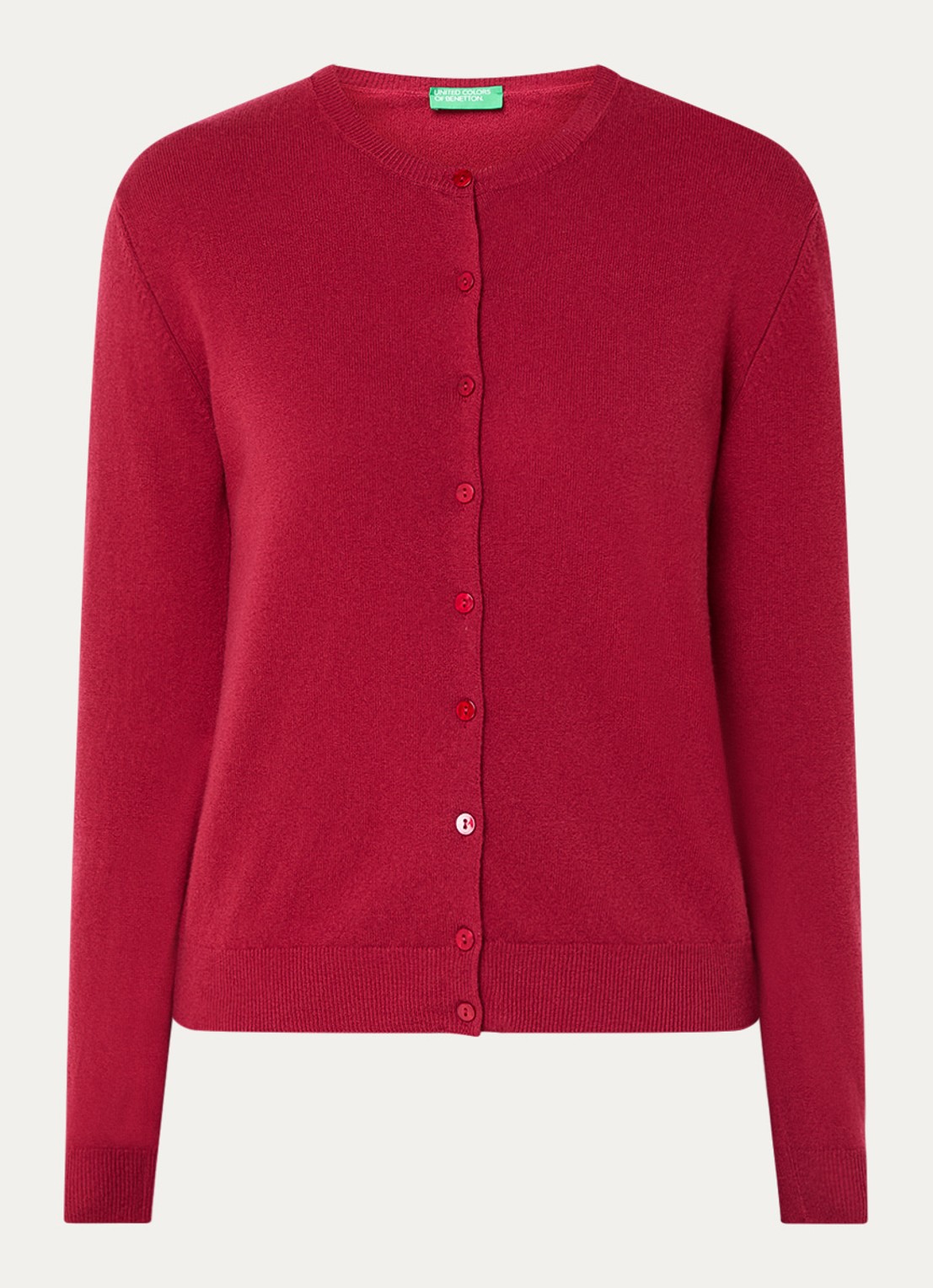 Benetton Fijngebreid vest van wol met ronde hals - voorkant 2 rood-07p / donkerrood