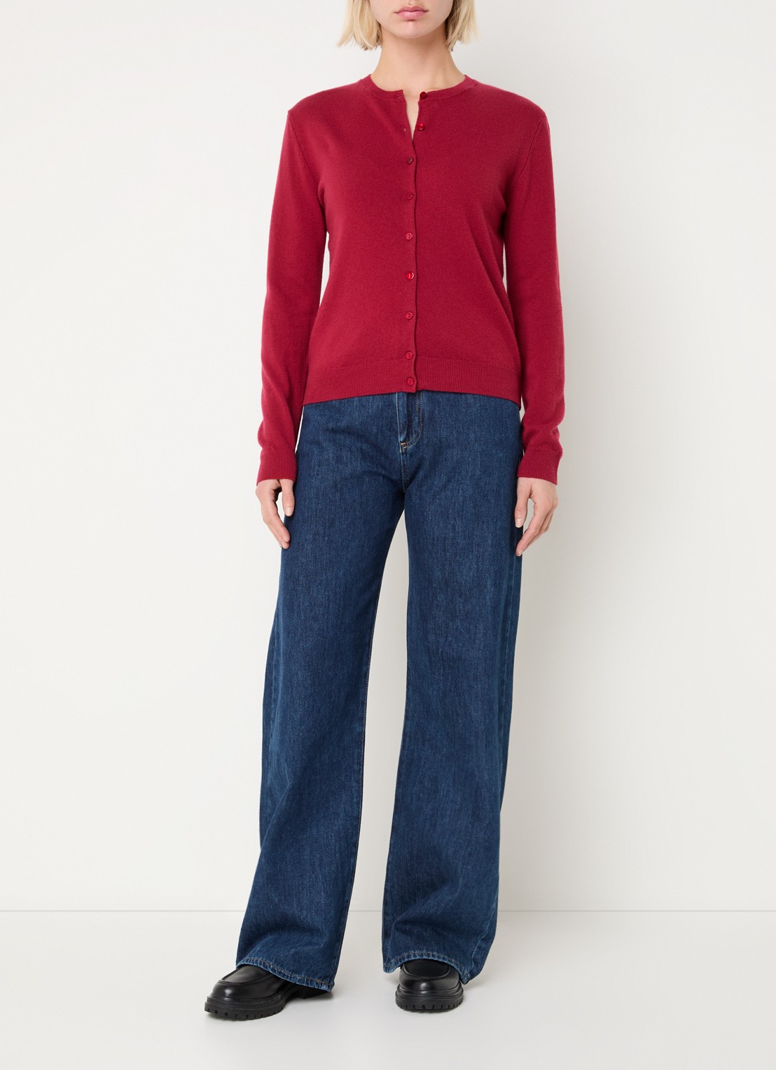 Benetton Fijngebreid vest van wol met ronde hals - voorkant 3 rood-07p / donkerrood