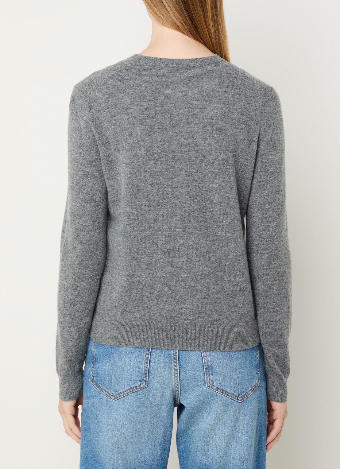 Benetton Fijngebreid vest van wol met ronde hals - achterkant middengrijs-507