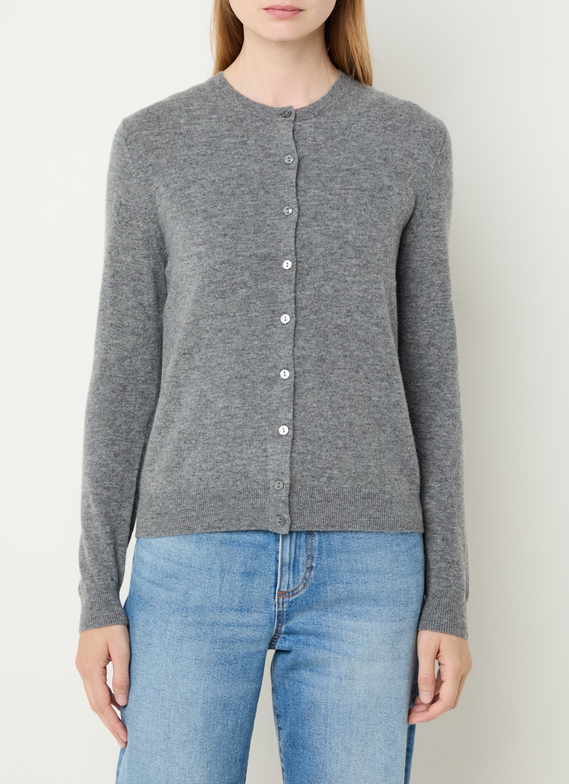 Benetton Fijngebreid vest van wol met ronde hals - detail 2 middengrijs-507
