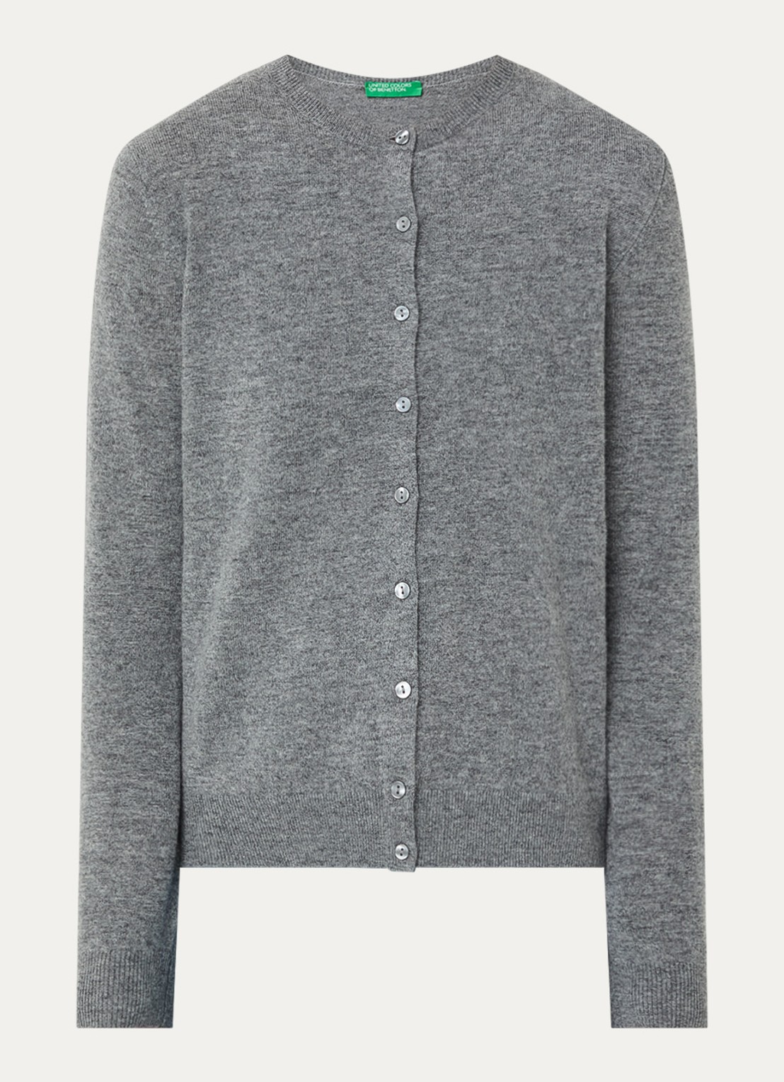 Benetton Fijngebreid vest van wol met ronde hals - voorkant 3 middengrijs-507