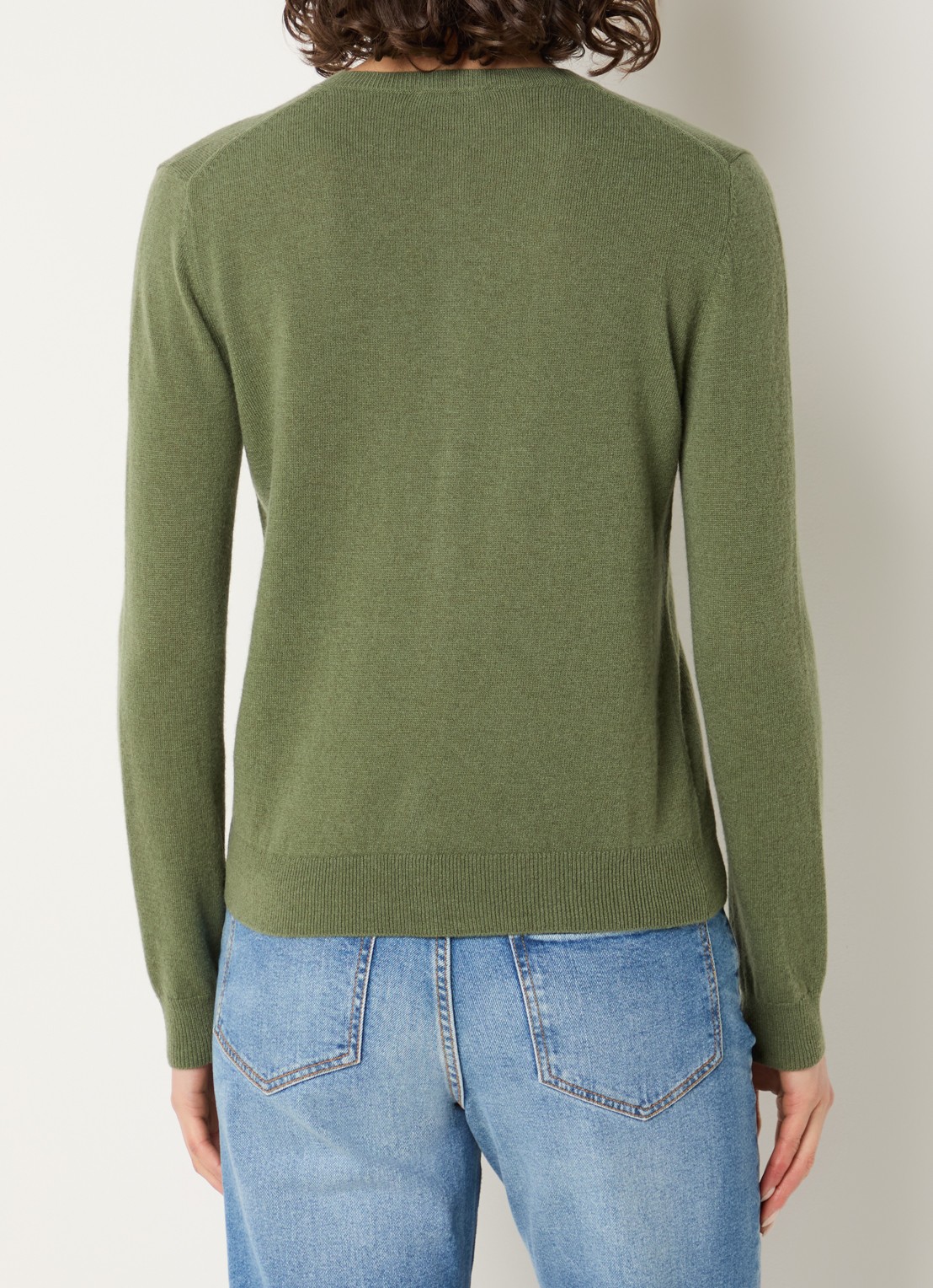 Benetton Fijngebreid vest van wol met ronde hals - achterkant groen-15r / legergroen