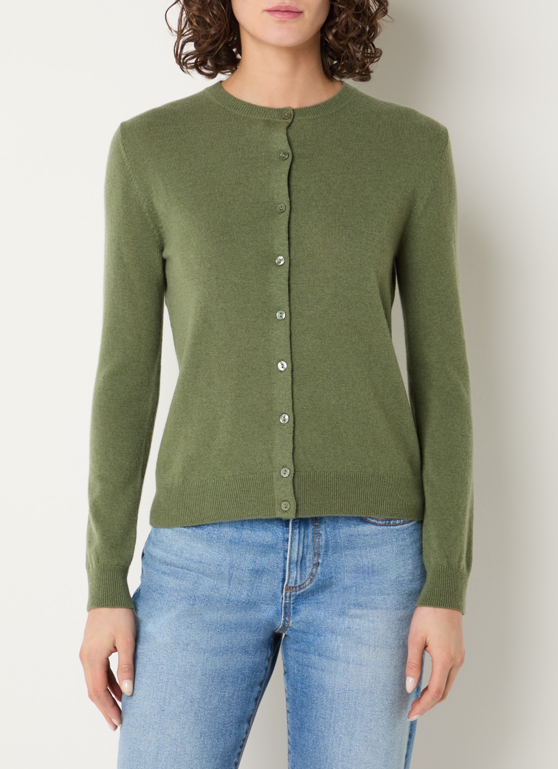 Benetton Fijngebreid vest van wol met ronde hals - detail 4 groen-15r / legergroen