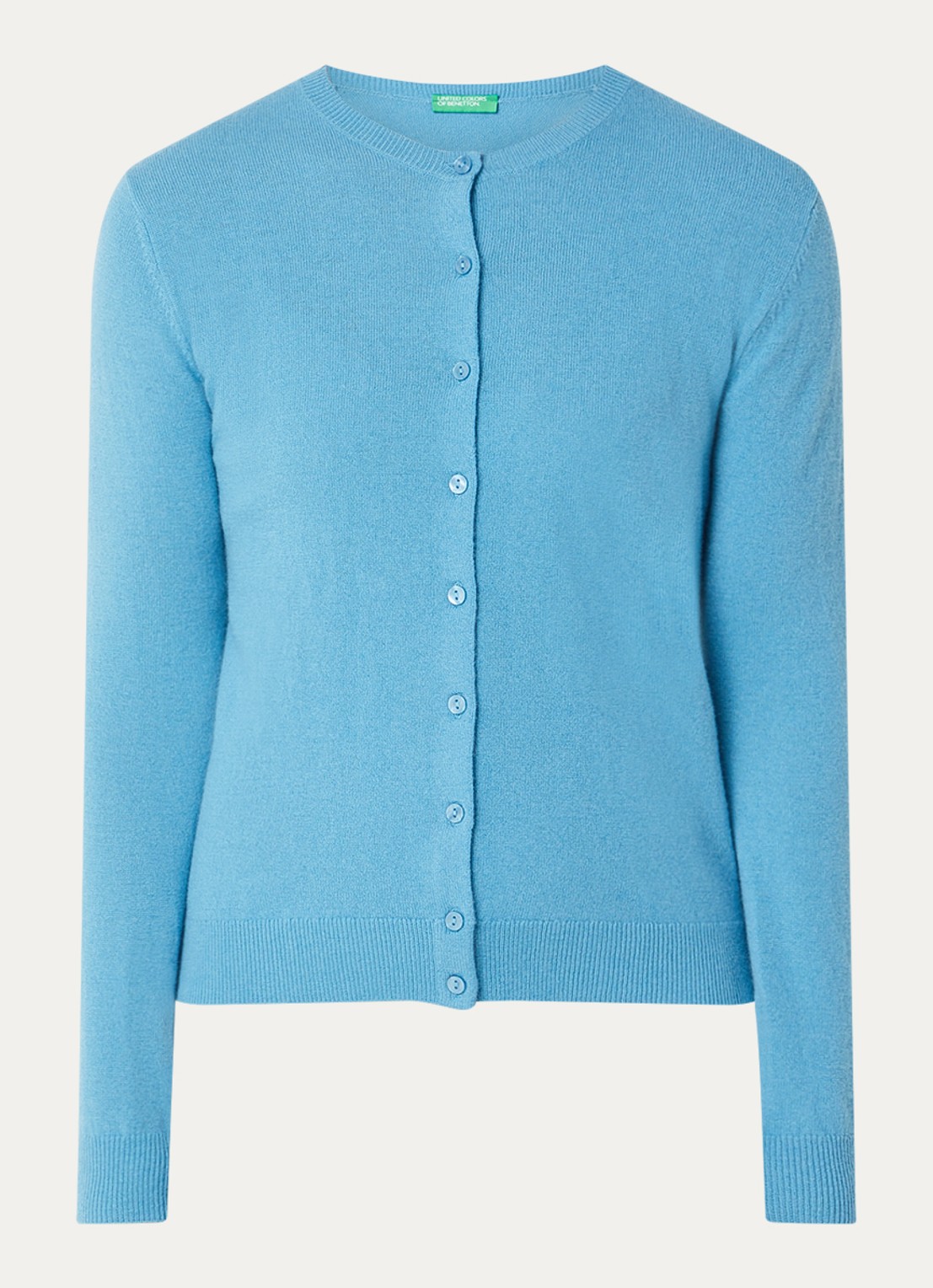 Benetton Fijngebreid vest van wol met ronde hals - voorkant 2 zeeblauw-23j / blauw
