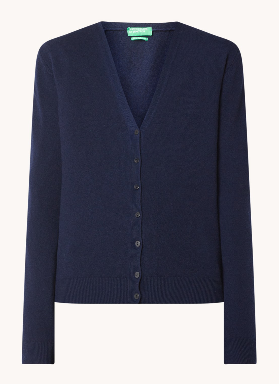 Benetton Fijngebreid vest van wol met stretch - voorkant 2 donkerblauw