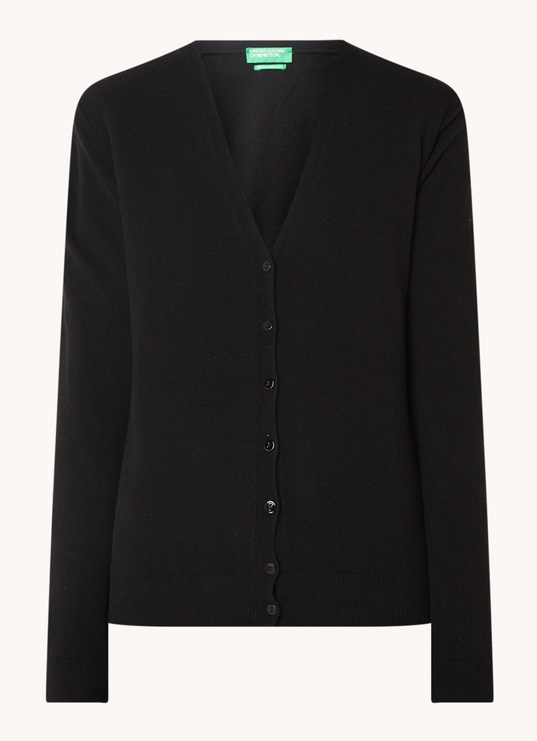 Benetton Fijngebreid vest van wol met stretch - voorkant 5 zwart